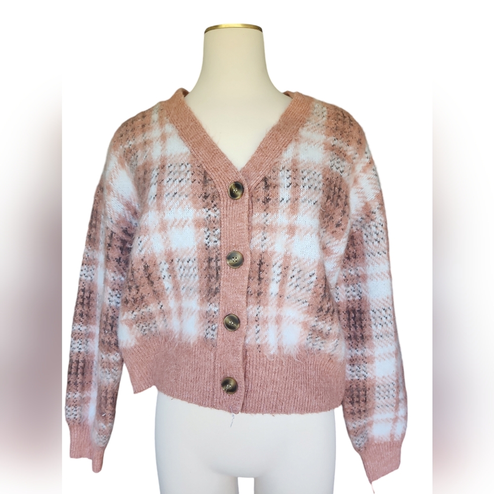 pink fuzzy cardigan